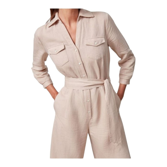 NWOT J. McLaughlin Ernst Linen Blend V-Neck Jumpsuit in beige