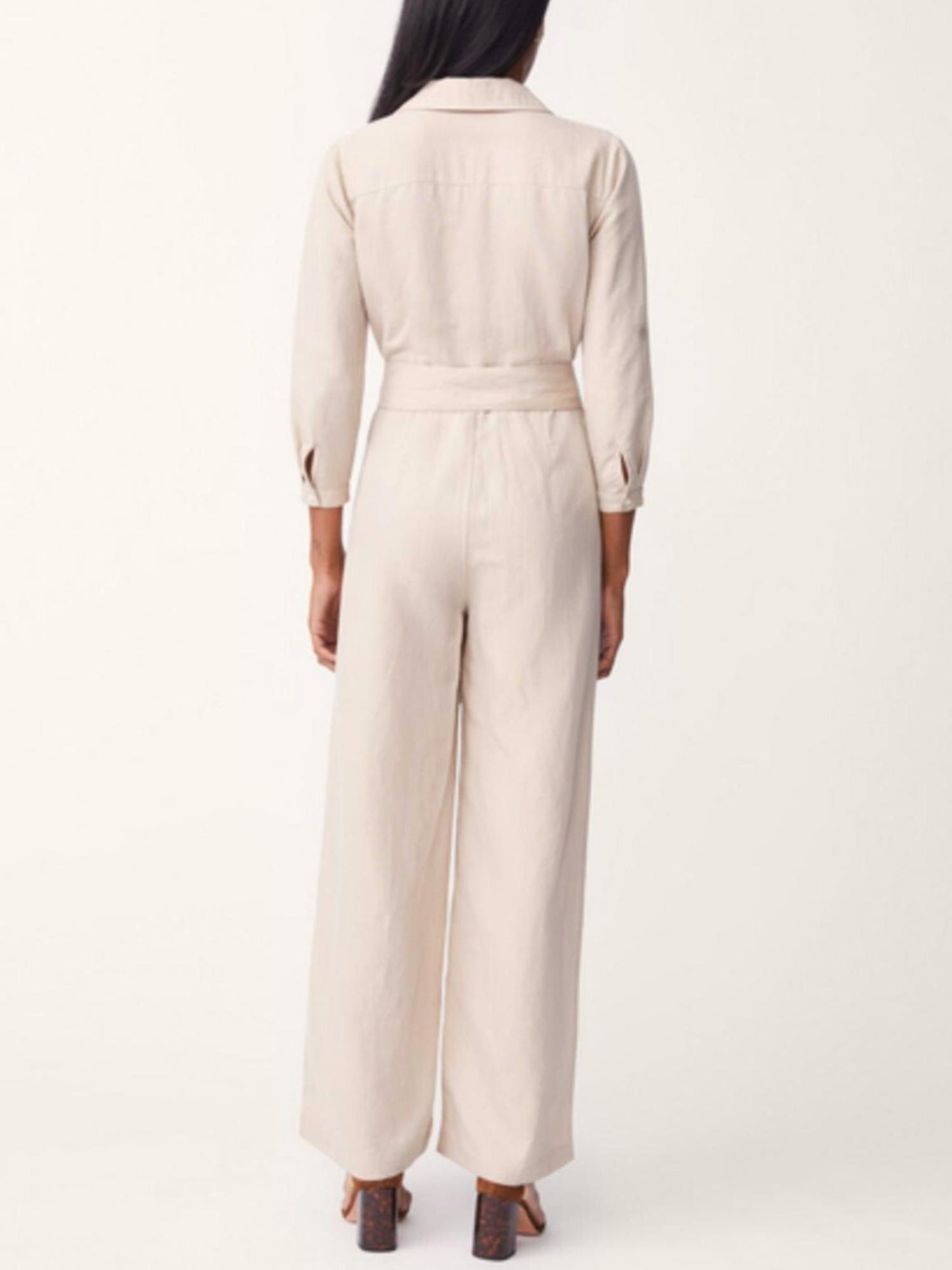 NWOT J. McLaughlin Ernst Linen Blend V-Neck Jumpsuit in beige